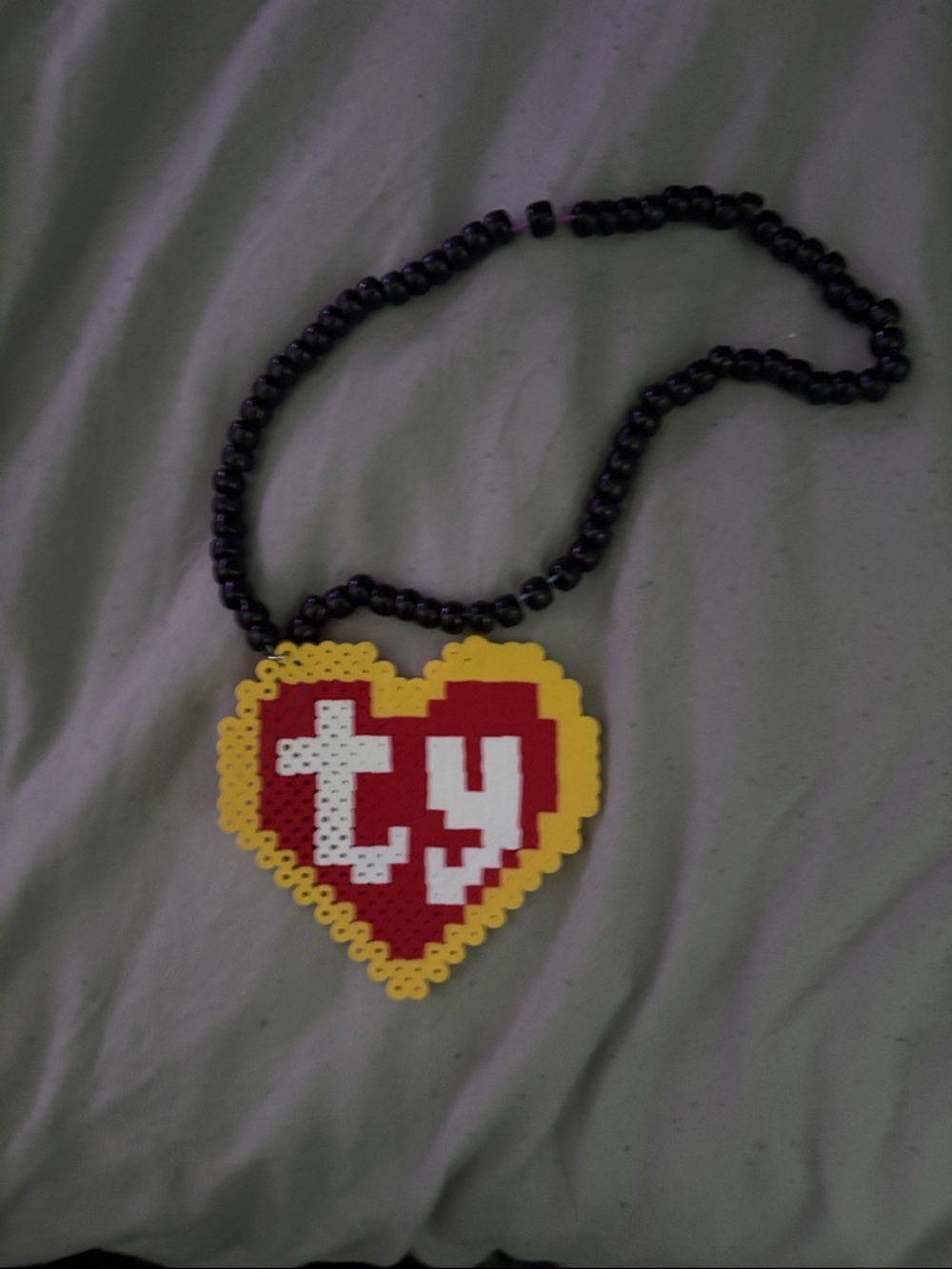 TY Heart Bead Pendant Necklace - Red & Yellow~handmade